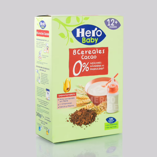 Papilla 8 Cereales Cacao (Hero Baby) frasco de 340g