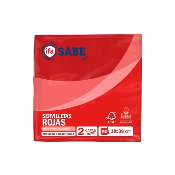 Servilletas Rojas 38x38 2 capas (Ifa Sabe) paquete de 50u