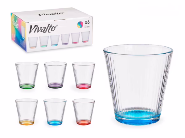 Vaso Vidrio Rayas Transp Color (Vivalto) Set 6ud. 310ml