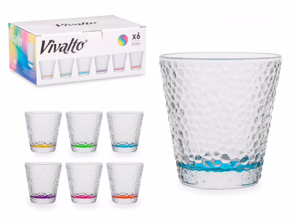 Vaso Vidrio Lagrima Transp Color (Vivalto) Set 6ud. 310ml