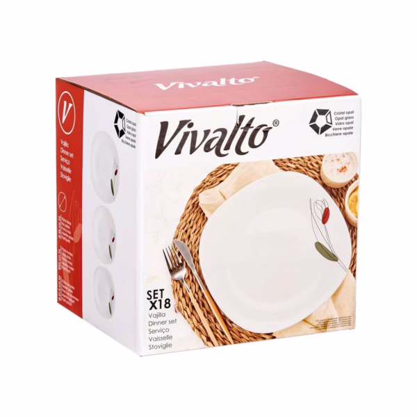 Vajilla 18Pzs Cuadrada Tulipan Opal (Vivalto)