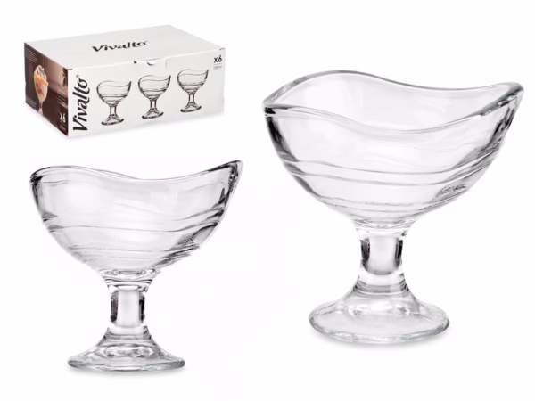Copa Helado de Vidrio con Pie Rayas (Vivalto) Set 6ud. 180ml