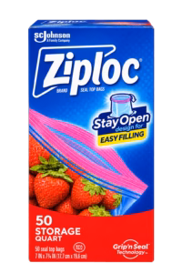 Bolsa plástica con ziper – 1/4 galón – storage – stayopen – 17.7 x 18.8 cm (Ziploc) 50 ud.